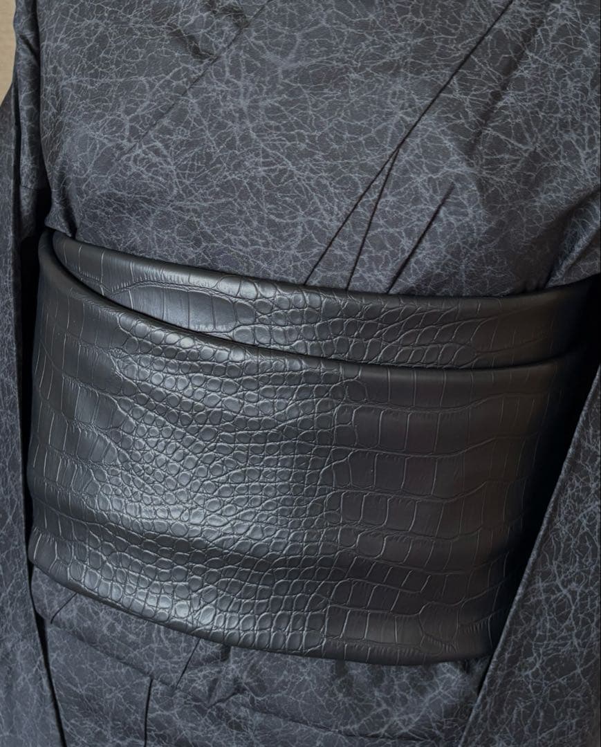 レザー半幅帯　クロコ調