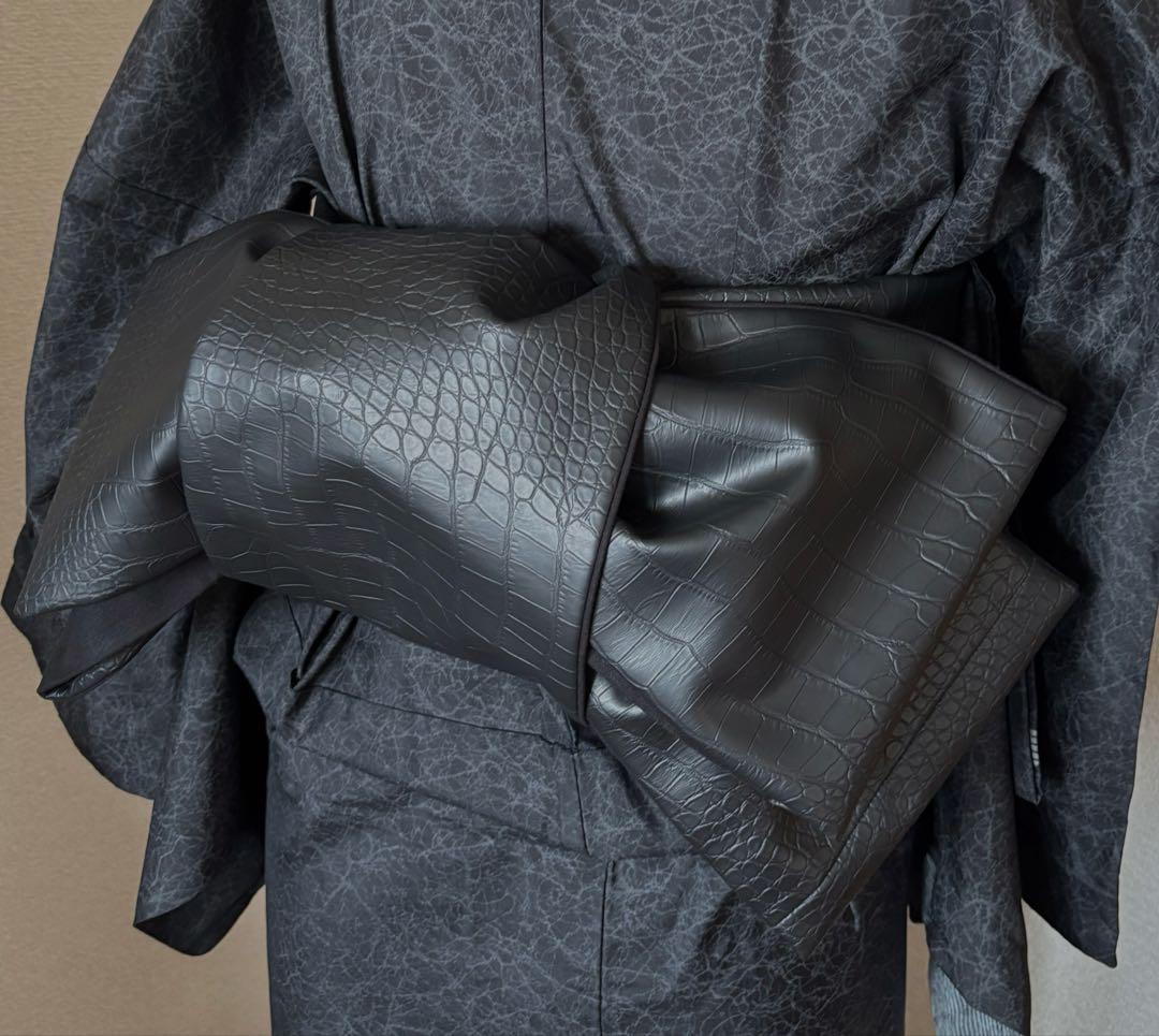 レザー半幅帯　クロコ調