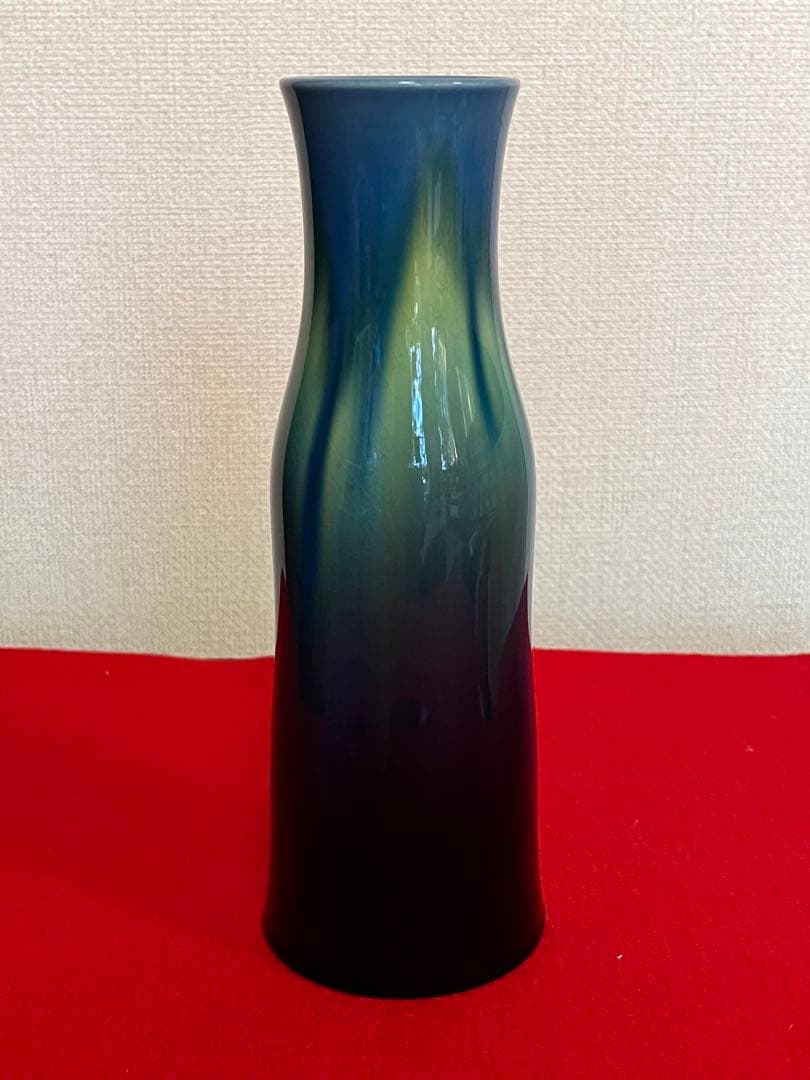 人間国宝  三代 徳田八十吉  碧明釉 花入 管理T223 共箱 共布 陶歴付