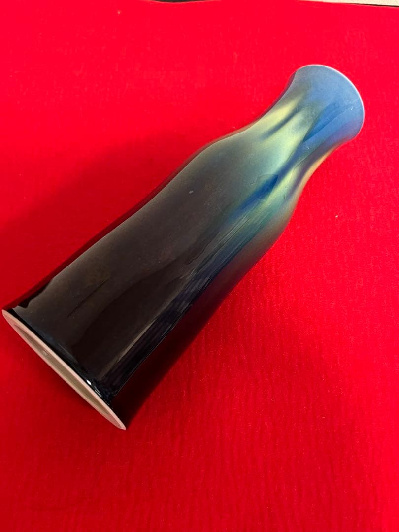 人間国宝  三代 徳田八十吉  碧明釉 花入 管理T223 共箱 共布 陶歴付