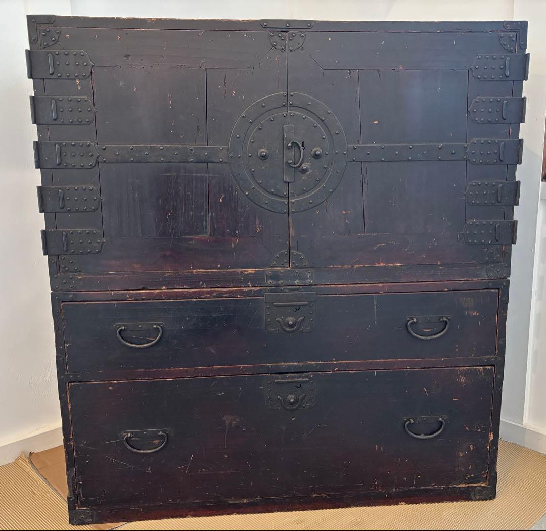 時代箪笥 扉付き4段 アンティーク和箪笥 古道具 古家具 明治