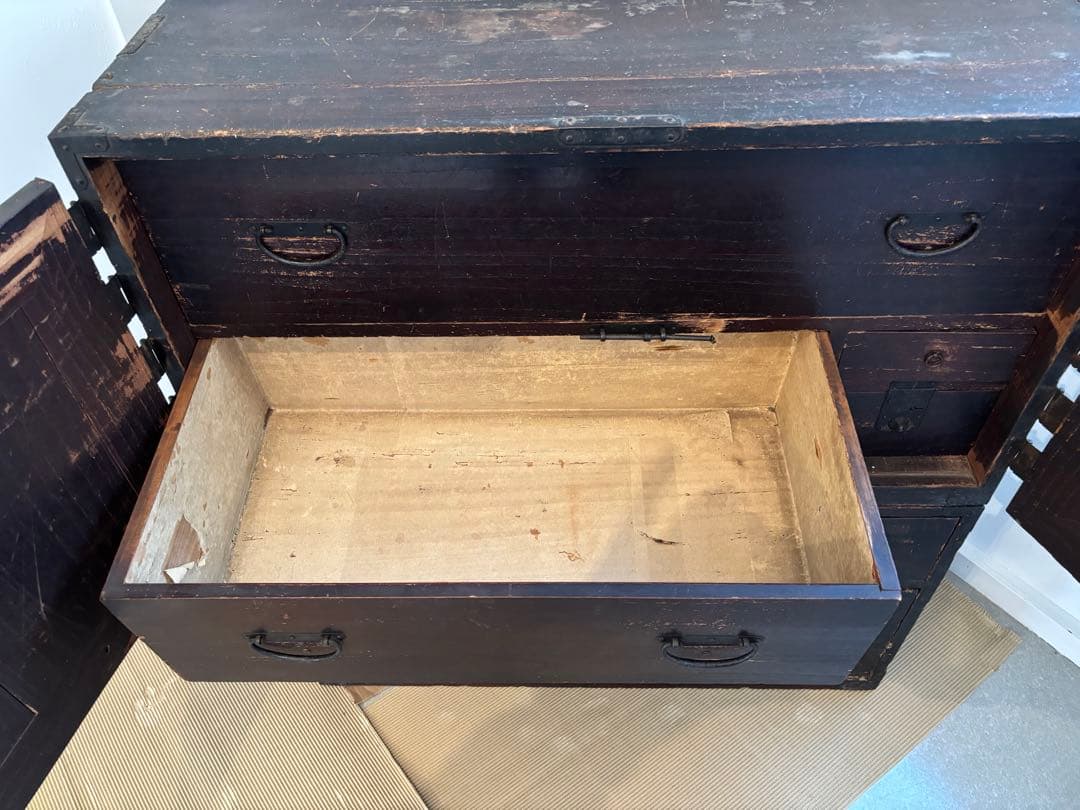 時代箪笥 扉付き4段 アンティーク和箪笥 古道具 古家具 明治