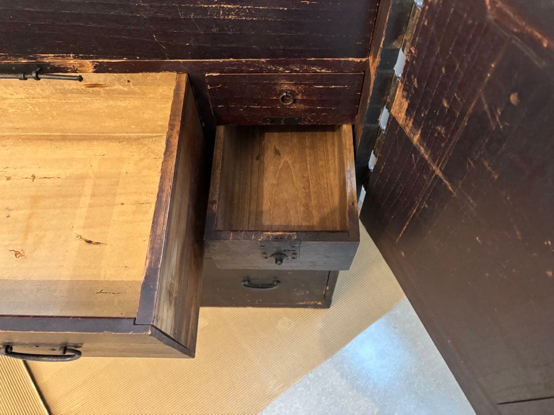 時代箪笥 扉付き4段 アンティーク和箪笥 古道具 古家具 明治