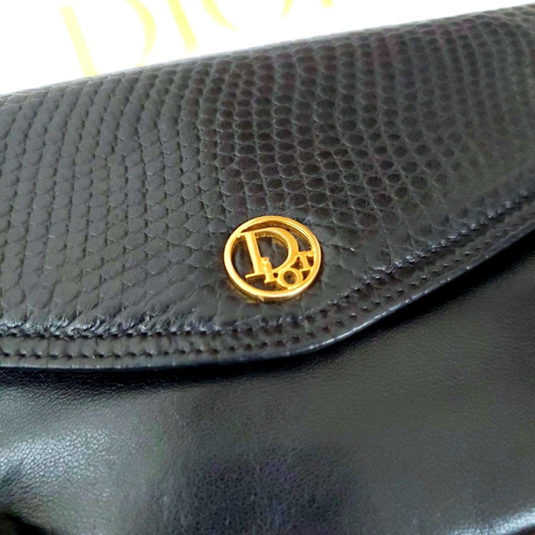美品 激レアモデル ディオール 長財布 ゴールドロゴ 三つ折 ケース 黒