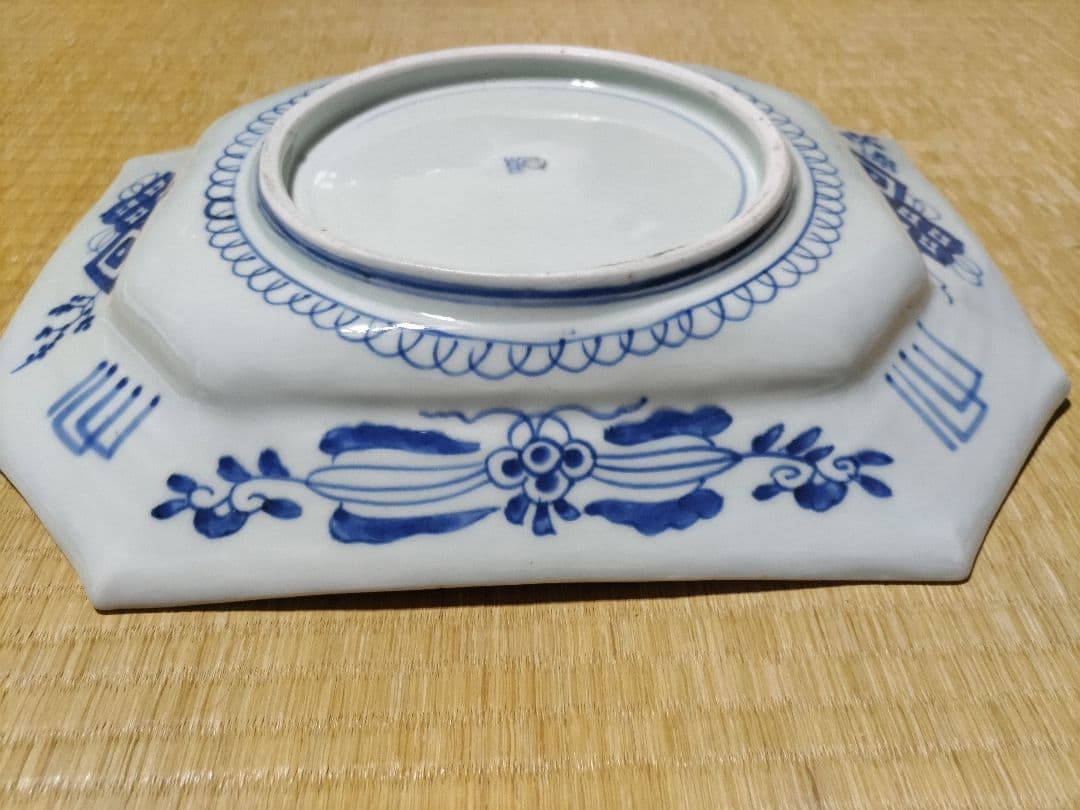 伊万里　青磁　龍虎図　隅切り　四方　大皿（39×33cm）