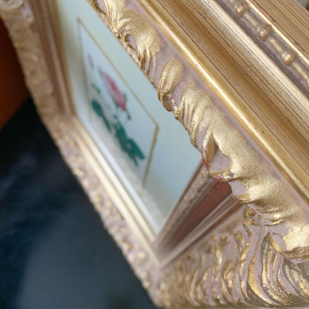 【2枚組】イタリア製 ルドゥーテ 薔薇 花 額絵 スクエア 絵画