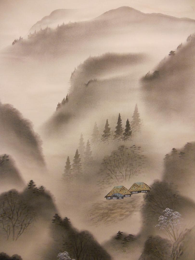 掛け軸 雅堂 彩色山水 中島清堂 識箱 絹本 希少 軸装 茶道具 掛軸 美品