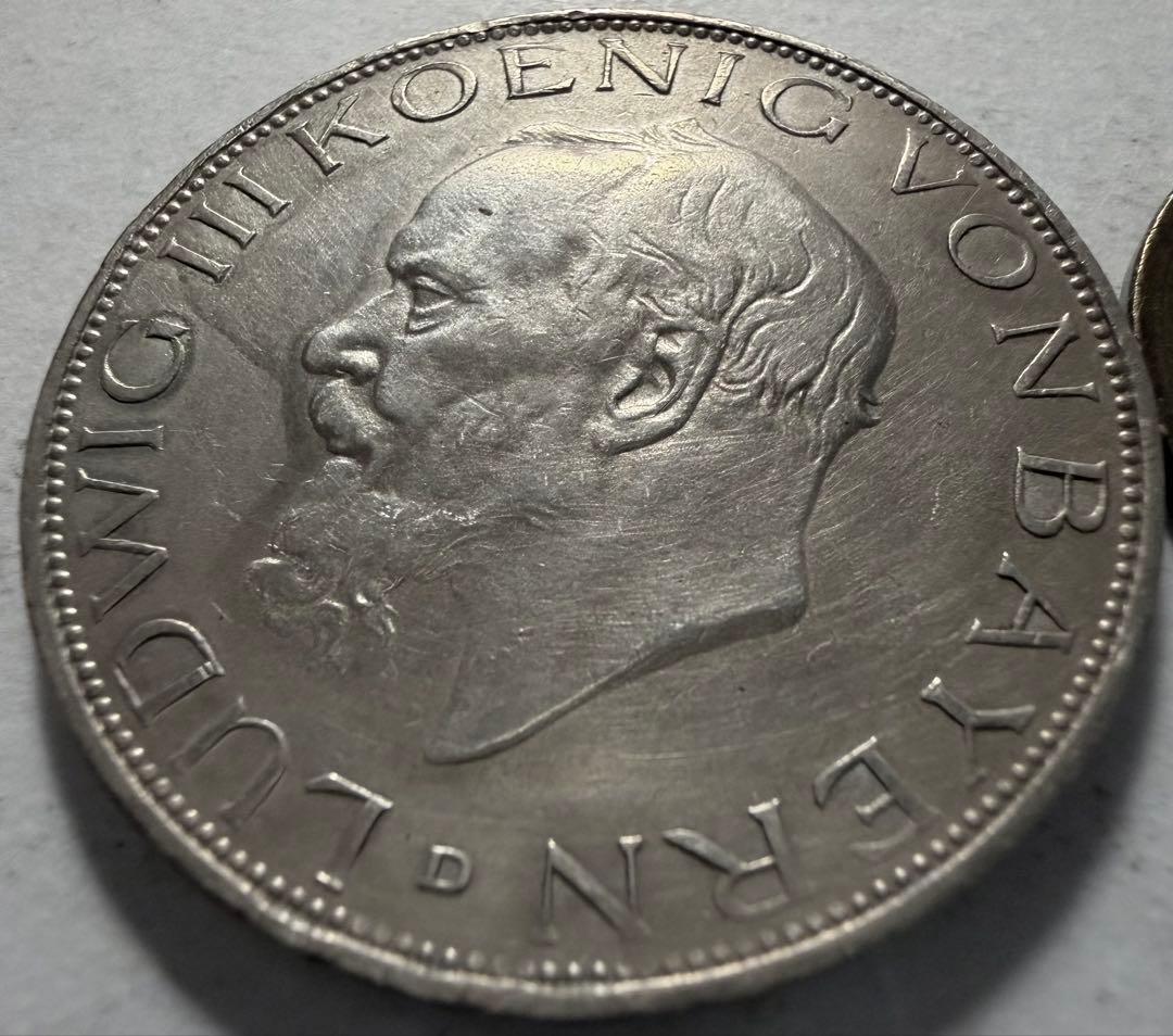 招*@様 1914年 ドイツ バイエルン王国3マルク 銀貨ルートビィヒ3世