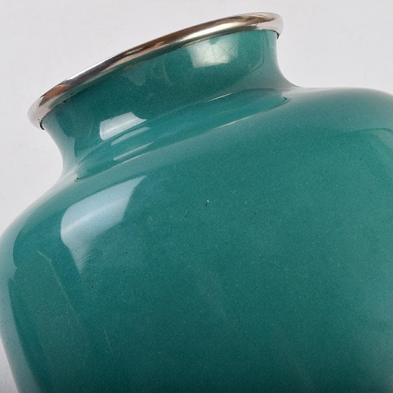 七宝焼　佐藤謨義作　水仙文　花瓶　唐木台付　共箱　V　R9237