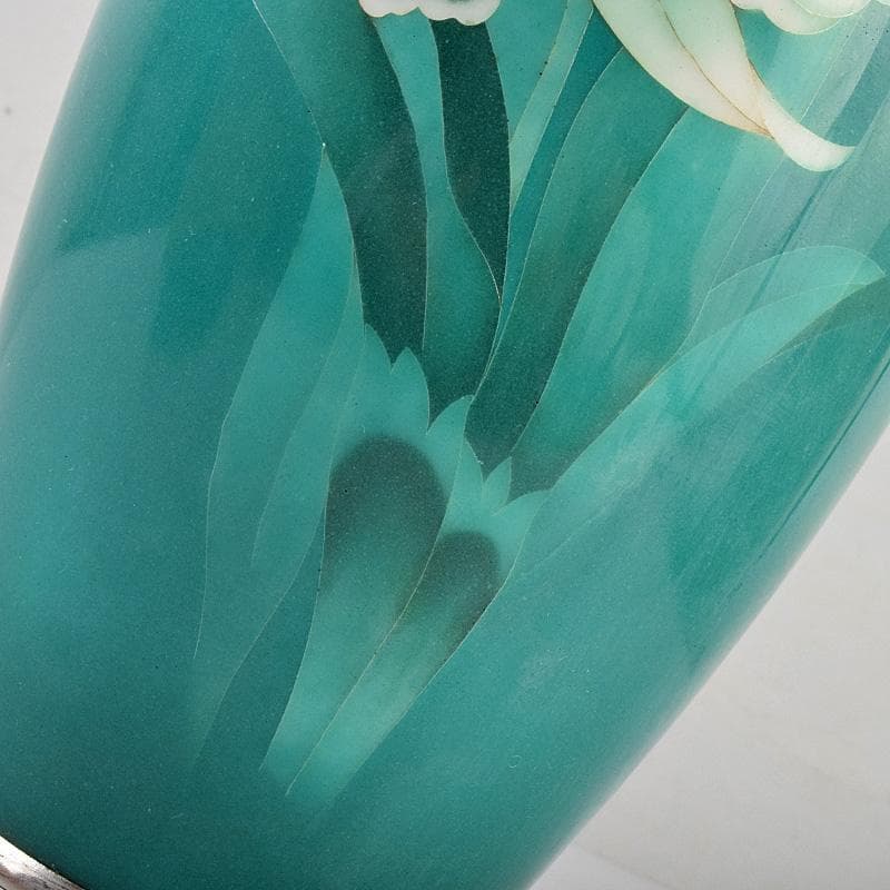 七宝焼　佐藤謨義作　水仙文　花瓶　唐木台付　共箱　V　R9237