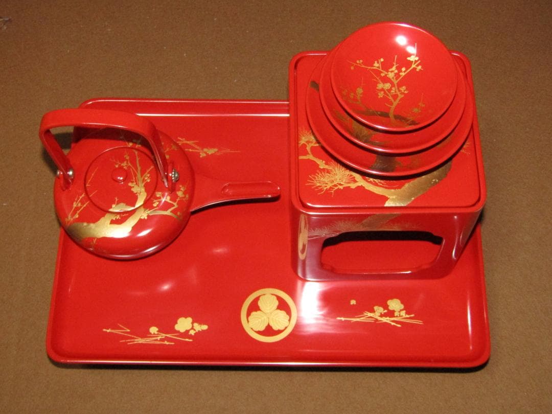 【輪島塗　蒔絵　松竹梅図　屠蘇器揃】美品　正月道具