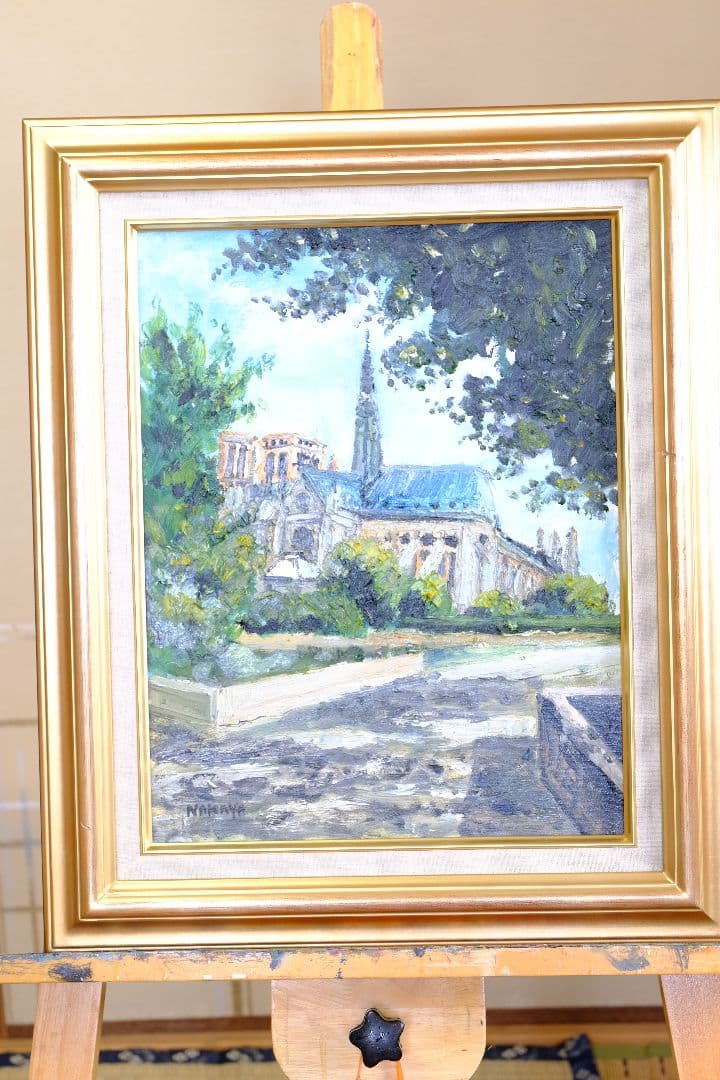 大聖堂の木陰　油絵　F6号　額縁付き