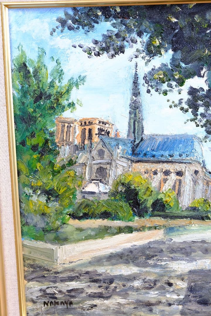 大聖堂の木陰　油絵　F6号　額縁付き