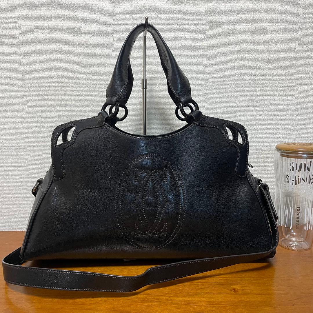 《美品》Cartier（カルティエ） レザー ハンドバッグ ブラック 黒