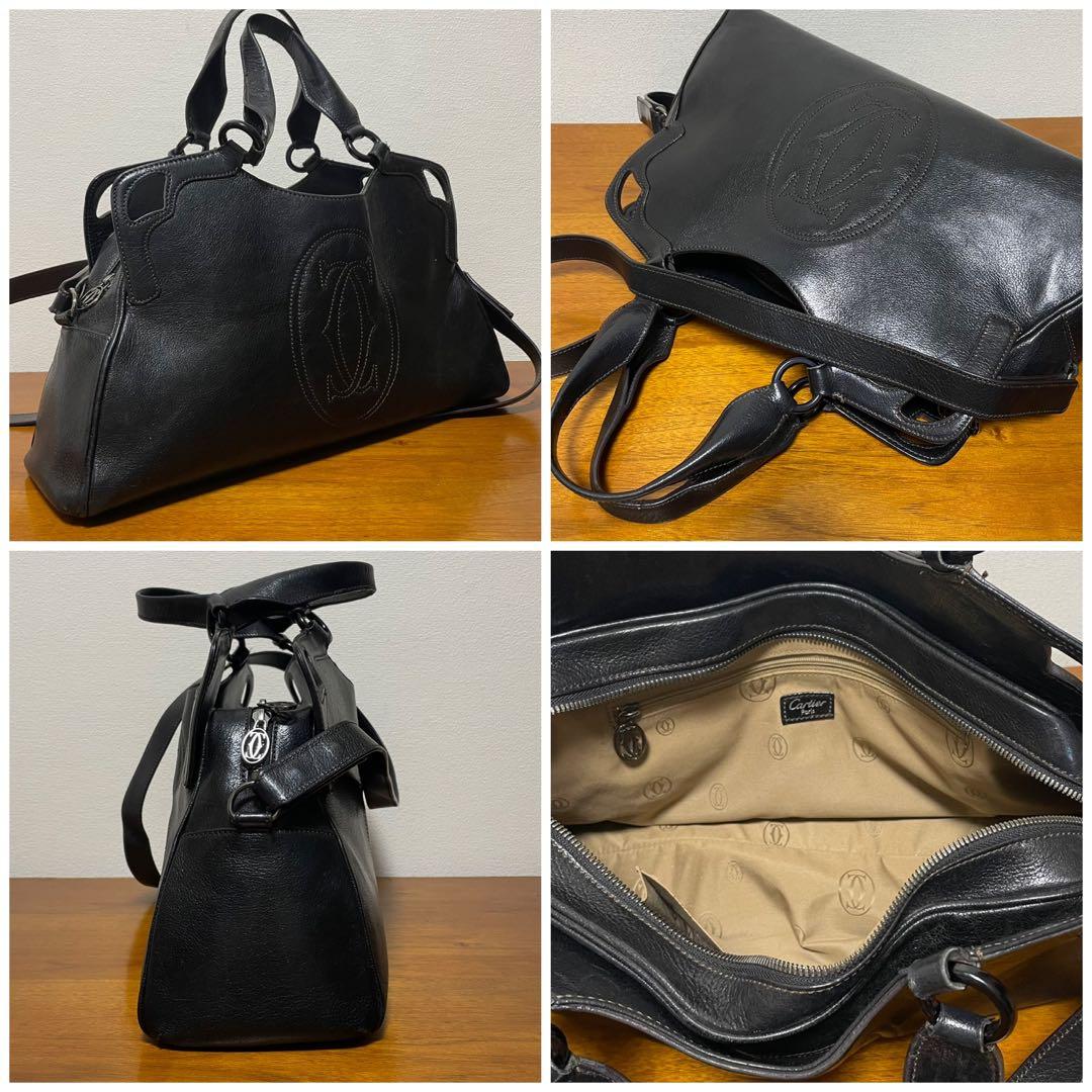 《美品》Cartier（カルティエ） レザー ハンドバッグ ブラック 黒