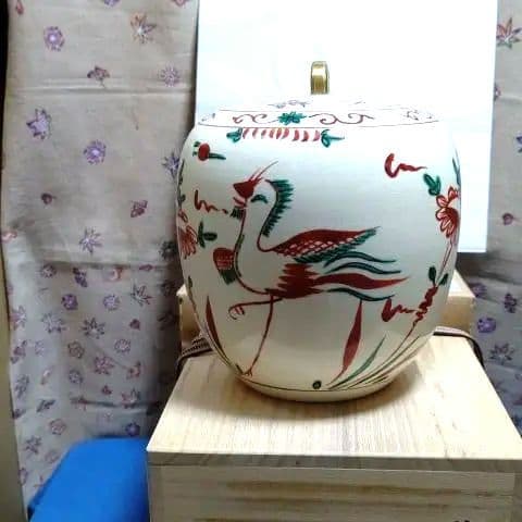 茶道具、水指、赤絵丸、御室窯、すず16番