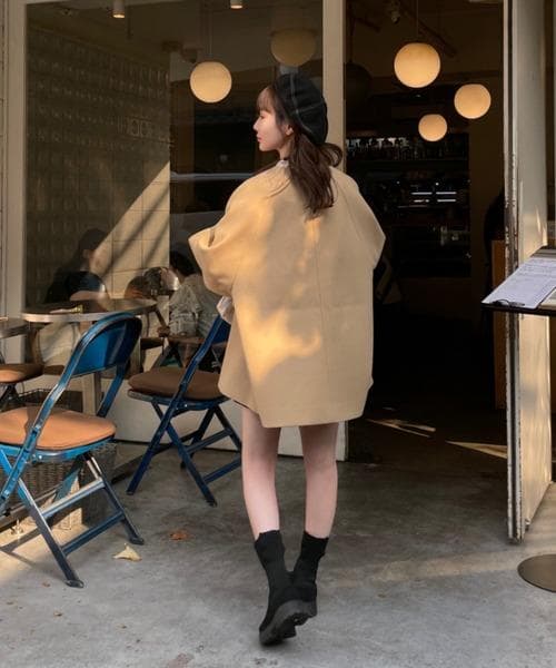 hinari　ウェーブデザインミドルコート　ベージュ　FREE SIZE