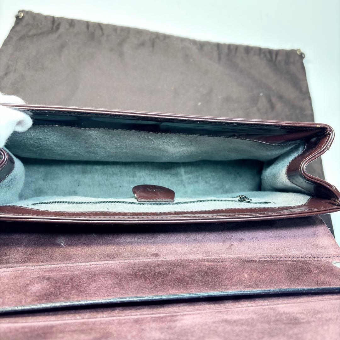 美品　GUCCI グッチ ショルダーバッグ エナメル ダークブラウン シルバー