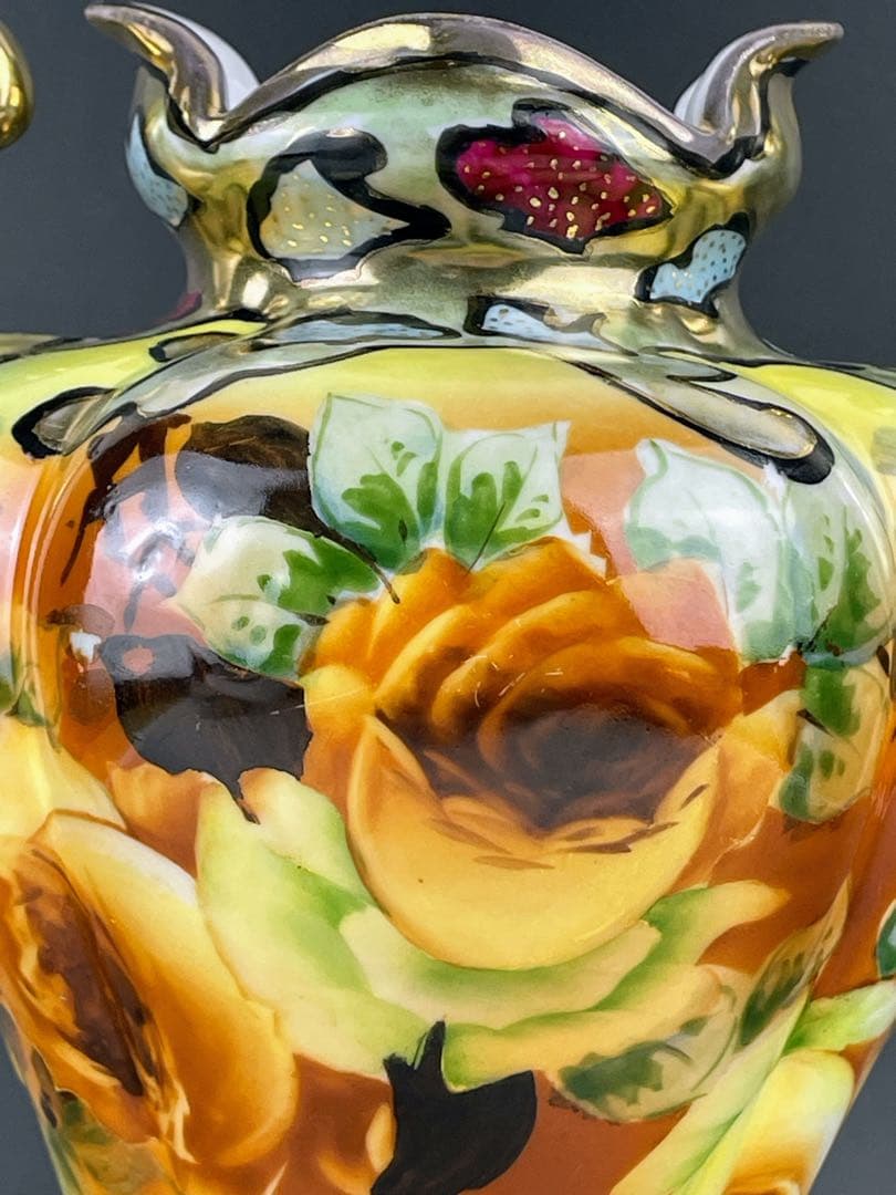 【大型】オールドノリタケ ２８．７cm 薔薇紋花瓶 金彩 金盛り マッスル