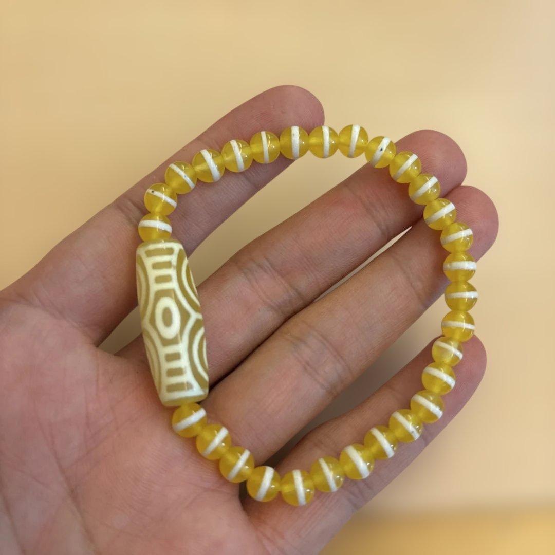 希少！チベットの老玉髄龍眼天珠！線天珠！黄色！ジュワーンとくる！