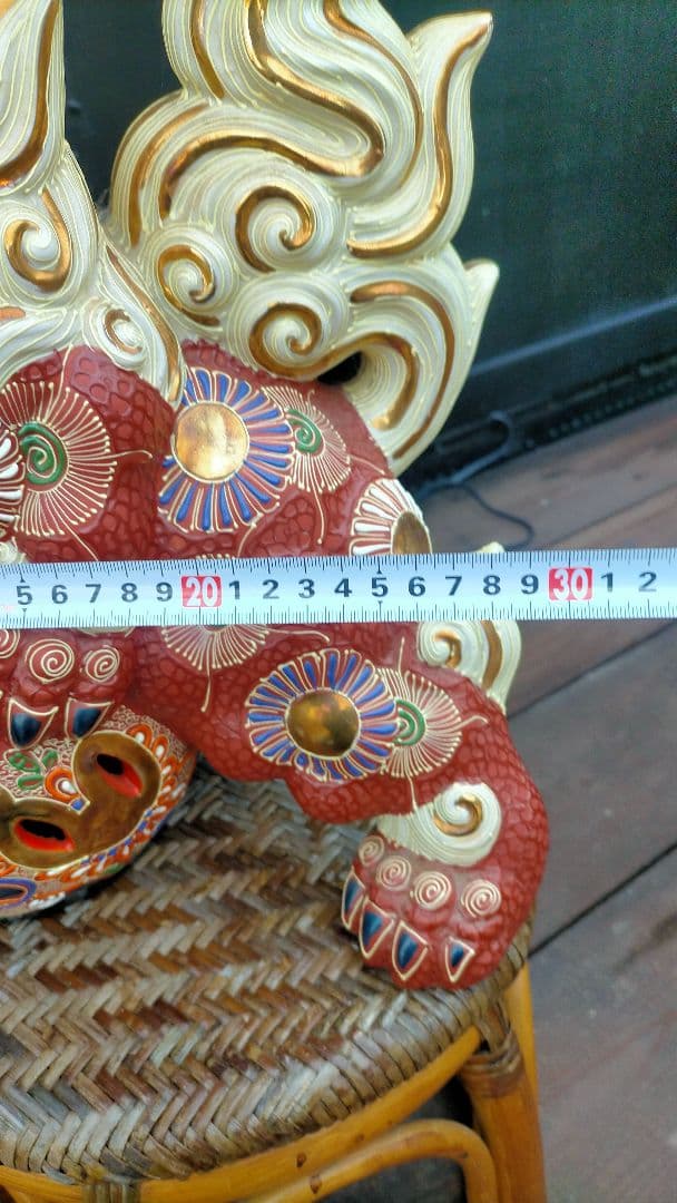 九谷焼獅子金彩玉乗り金彩置物大きいシーサー古美術 陶器製