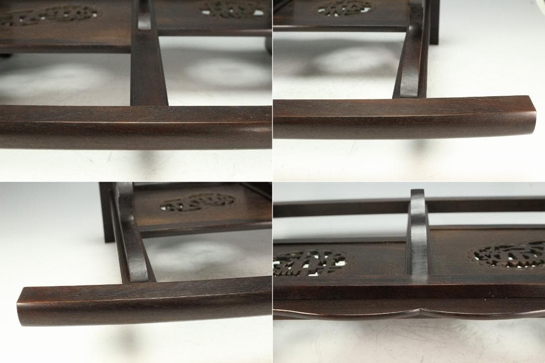 武具甲冑 刀掛 鍔紋透かし 木彫刻 時代物(K-YC460)