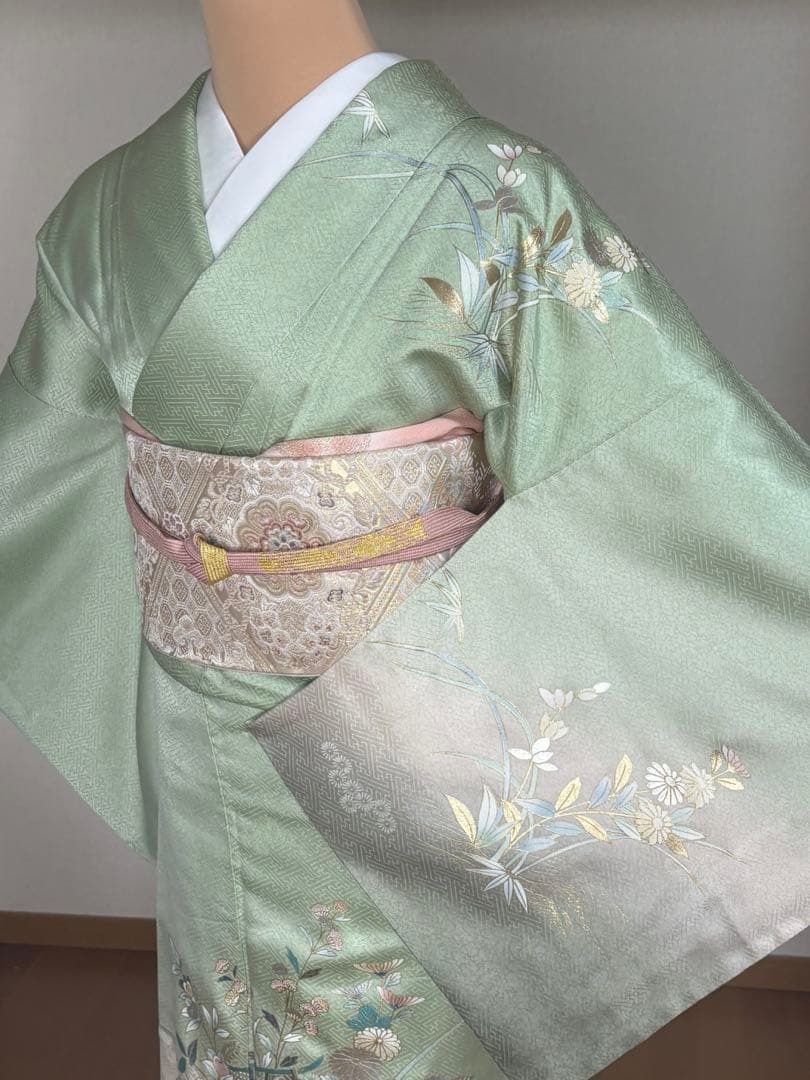 新春特別価格♦️4点フルセット　正絹　訪問着　袋帯　帯揚げ　帯締め