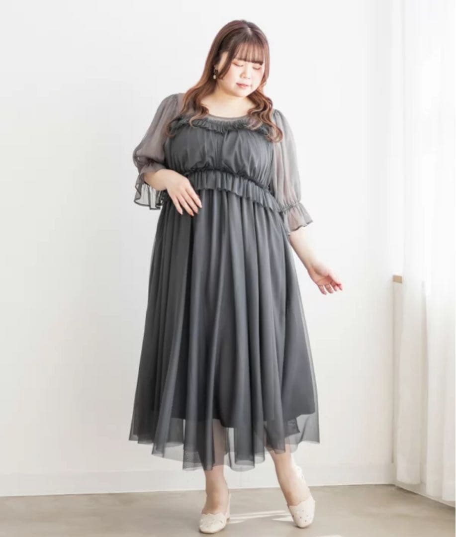 フリルデザインチュールワンピースドレス