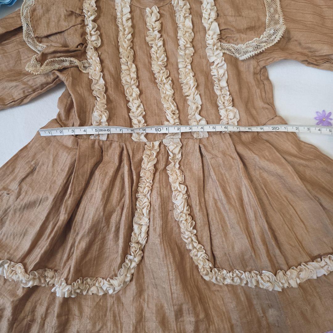 アンティーク　ビスクドール用ドレス　チョコレート色　布花ボネ付き