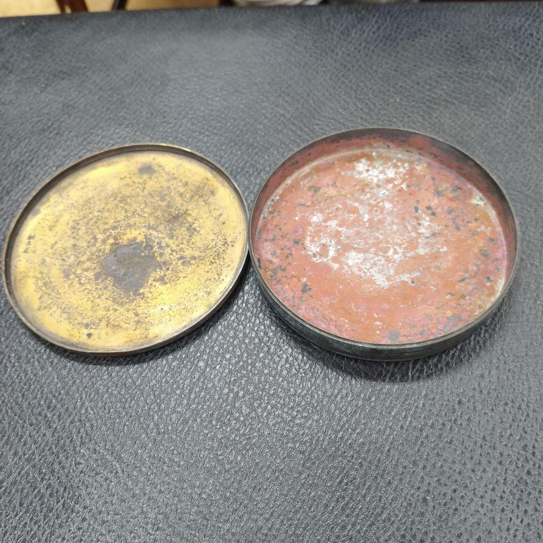 【希少・名品】中国古玩 銅製墨盒「林三益」径8cm／褚遂良『雁塔聖教序』文房具