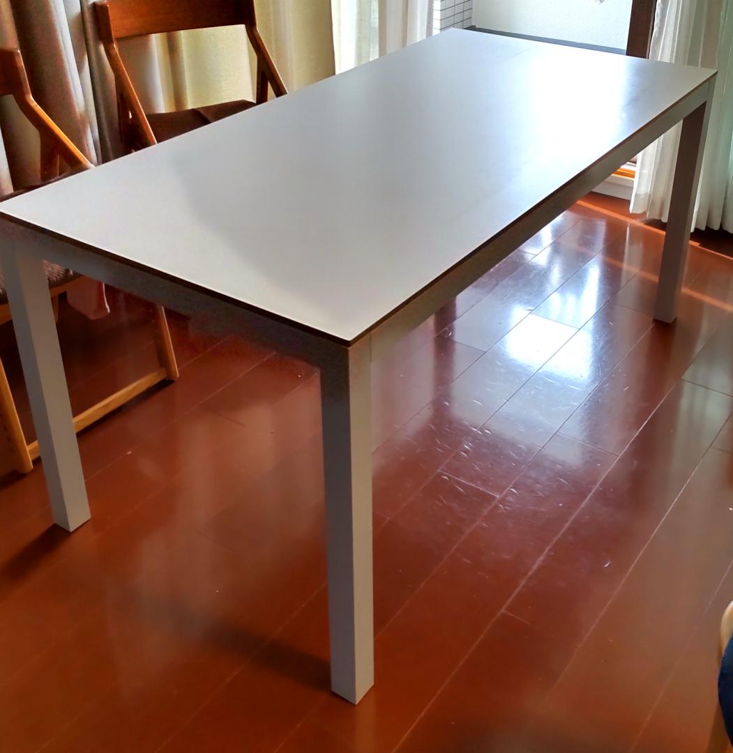 無印 アルミ脚 ダイニングテーブル メラニン塗装　ホワイト（木）