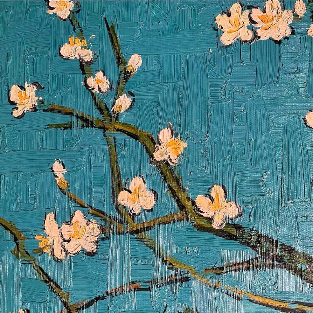 ★秀作★ 手書き油絵 ゴッホ 花咲くアーモンドの枝 (大)額付 絵画 油彩画