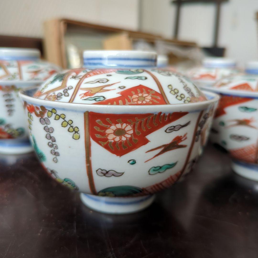 骨董 伊万里 古伊万里 蓋茶碗 色絵 金彩 煮物碗 アンティーク 5つ〜