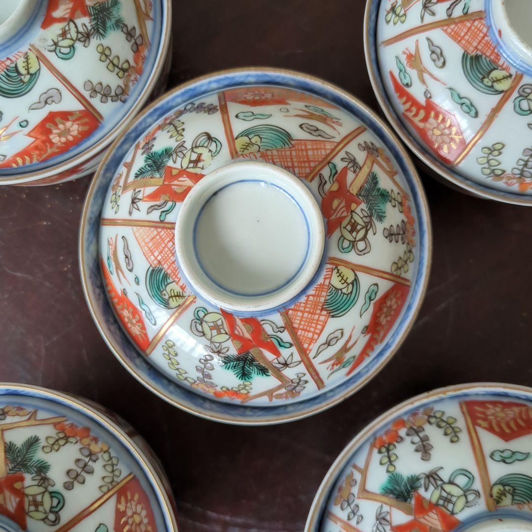 骨董 伊万里 古伊万里 蓋茶碗 色絵 金彩 煮物碗 アンティーク 5つ〜