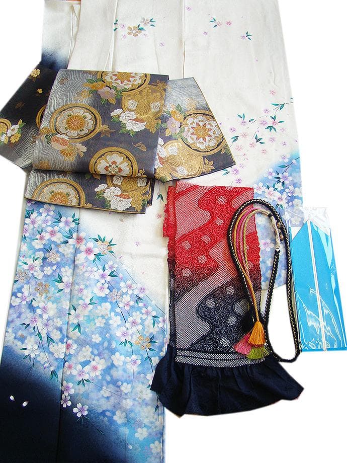 値下げ交渉ＯＫ！極上ちりめん地 白地 振袖 セット 正絹 Ｂ４３６