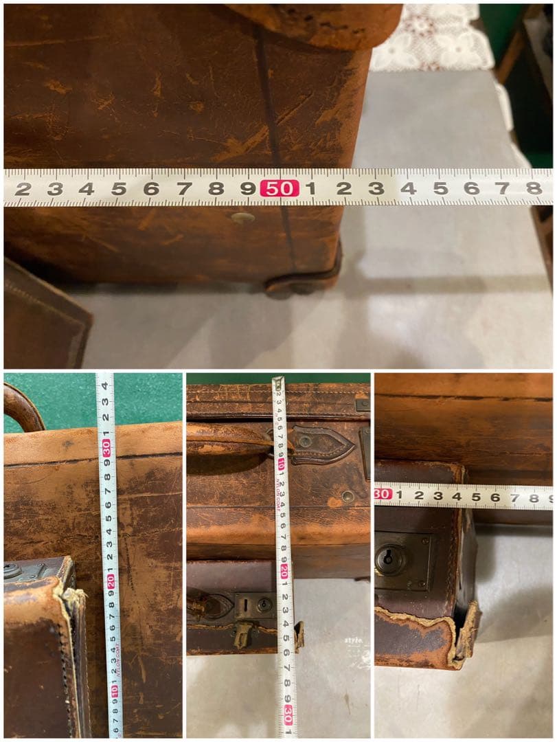 アンティーク 革トランク セット 当時物インテリア ビンテージ 昭和レトロ年代物