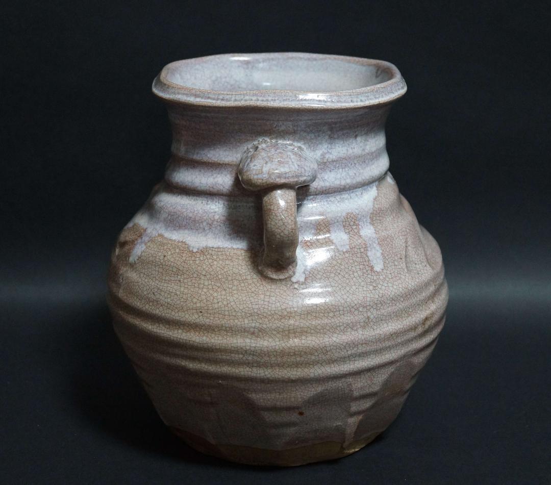 萩焼 流釉 霊芝双耳 花瓶 花入 壺 壷 花器 / 華道具