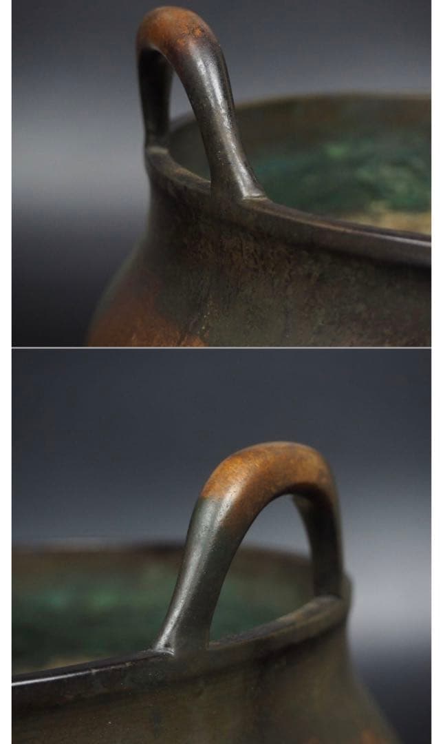 送料無料　古作『大明宣徳年製』在銘　双耳（沖天耳）香炉　木箱付・香炉灰あり