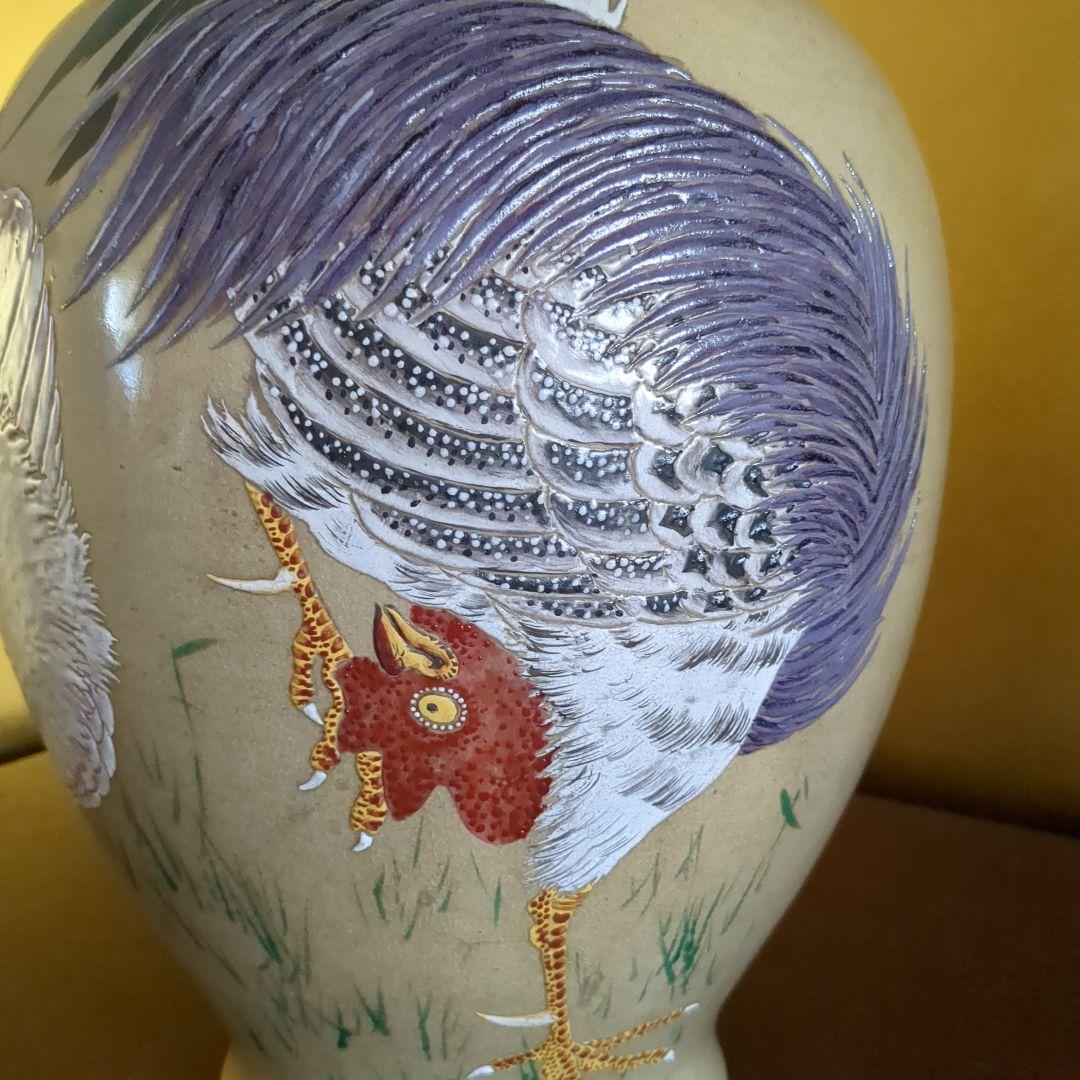 阿漕焼　大花瓶　鳥の図盛り絵