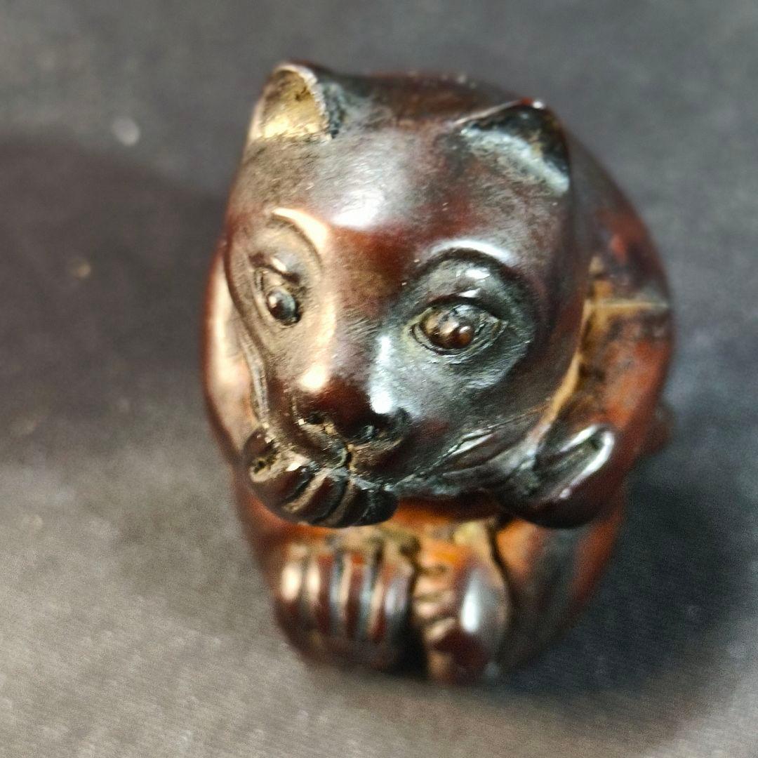 江戸骨董 木彫り根付 熊クマ 手作り 無銘 時代物 旧家蔵出し 蒐集家放出美品