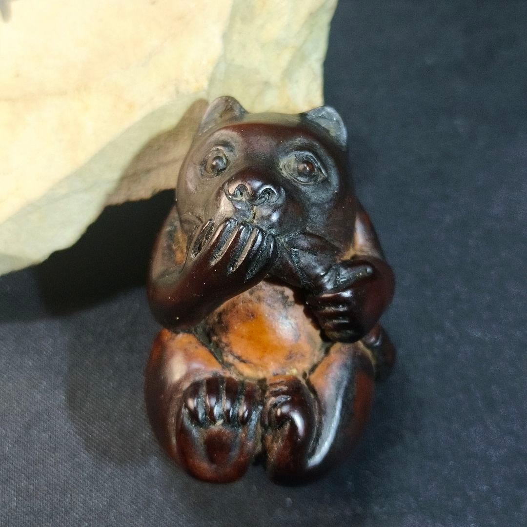 江戸骨董 木彫り根付 熊クマ 手作り 無銘 時代物 旧家蔵出し 蒐集家放出美品