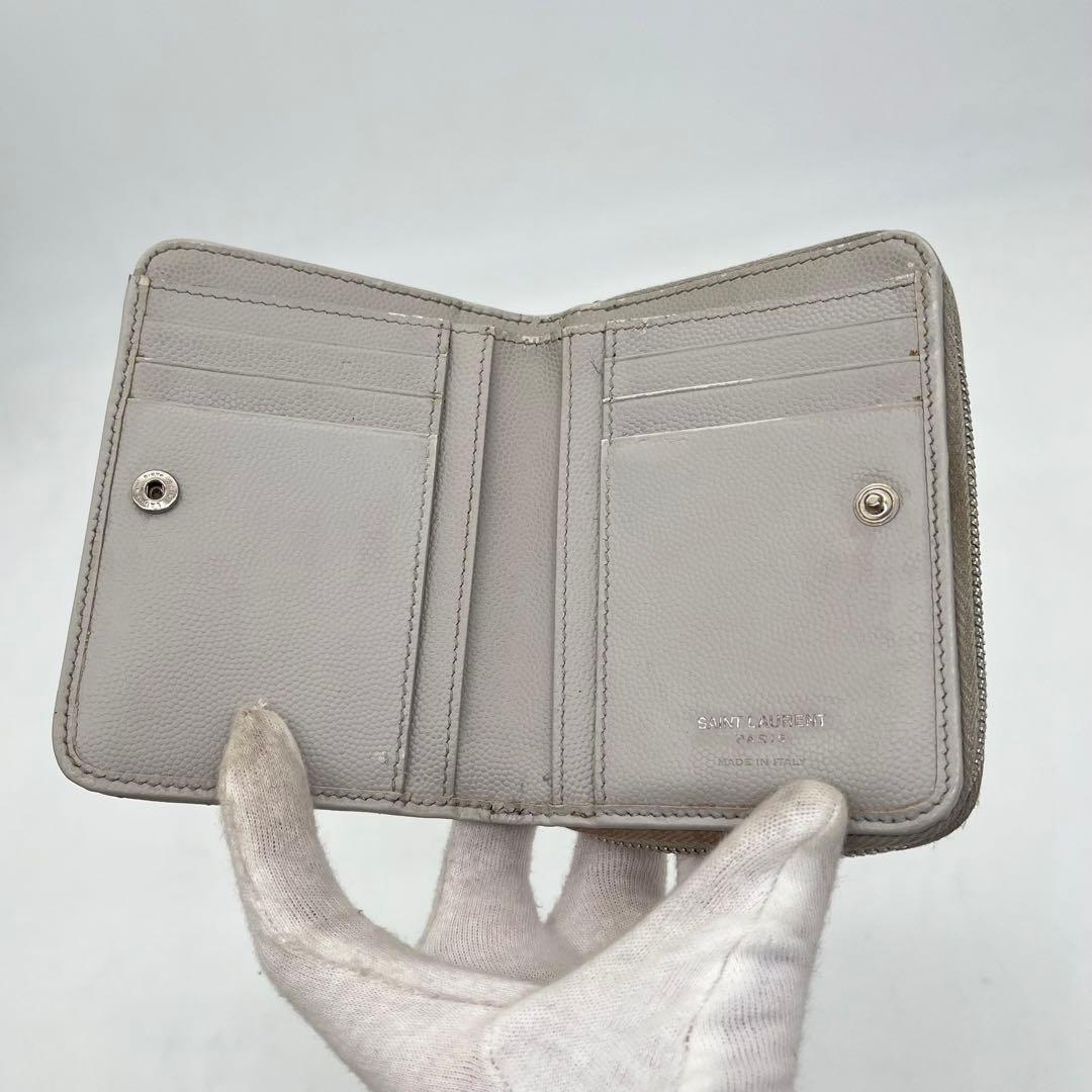 サンローラン 二つ折り財布 カサンドラ Vステッチ キャビアスキン 保存袋付き