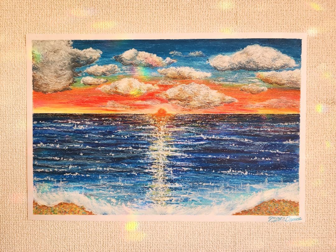 パステル画　風景画　海