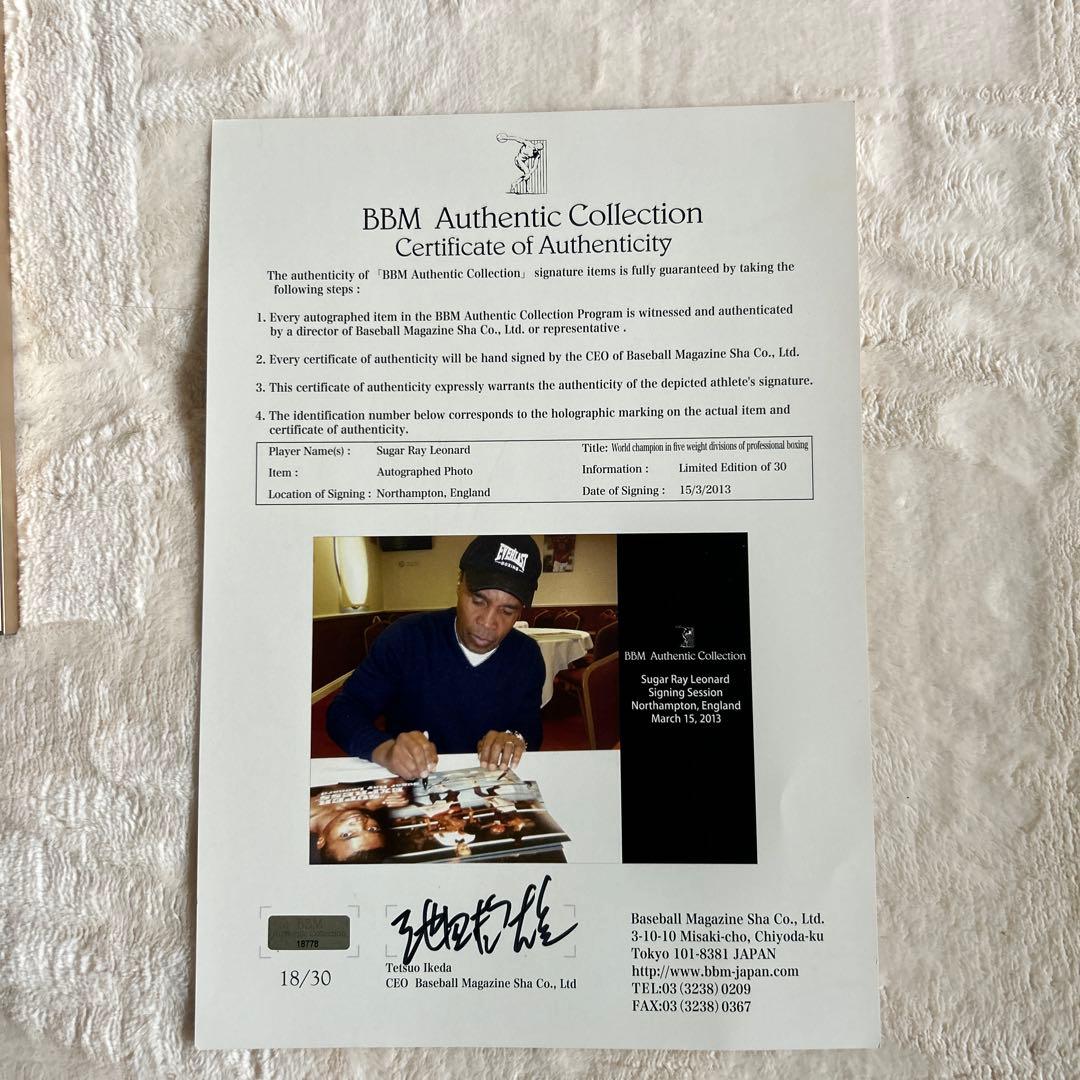 シュガー・レイ・レナード　直筆　サイン　フォトパネル　保証書あり