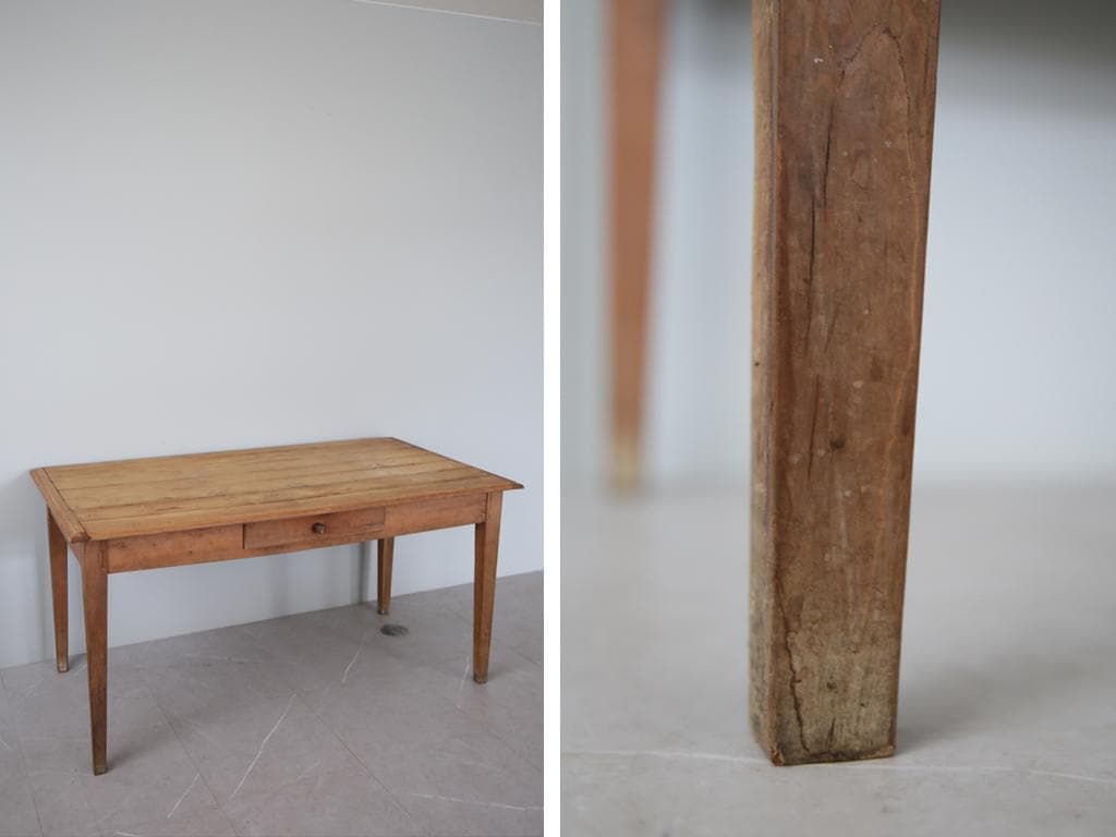 フランスアンティーク木製ダイニングテーブル/机/作業台デスク/飾り棚(88-80