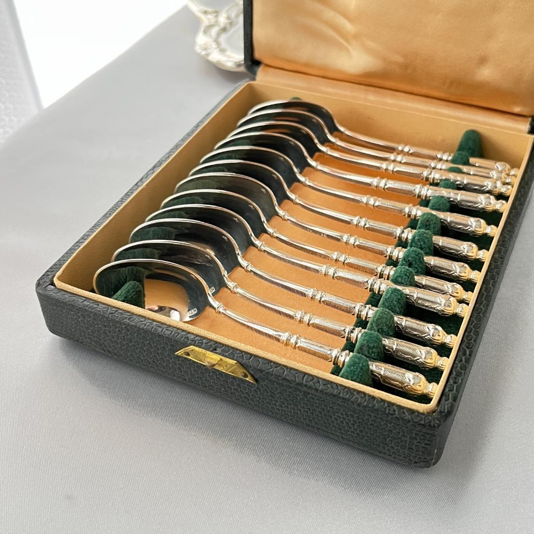 【SFAM】 ロシア様式のデミタススプーン 12本組 仏蘭西 10cm ケース