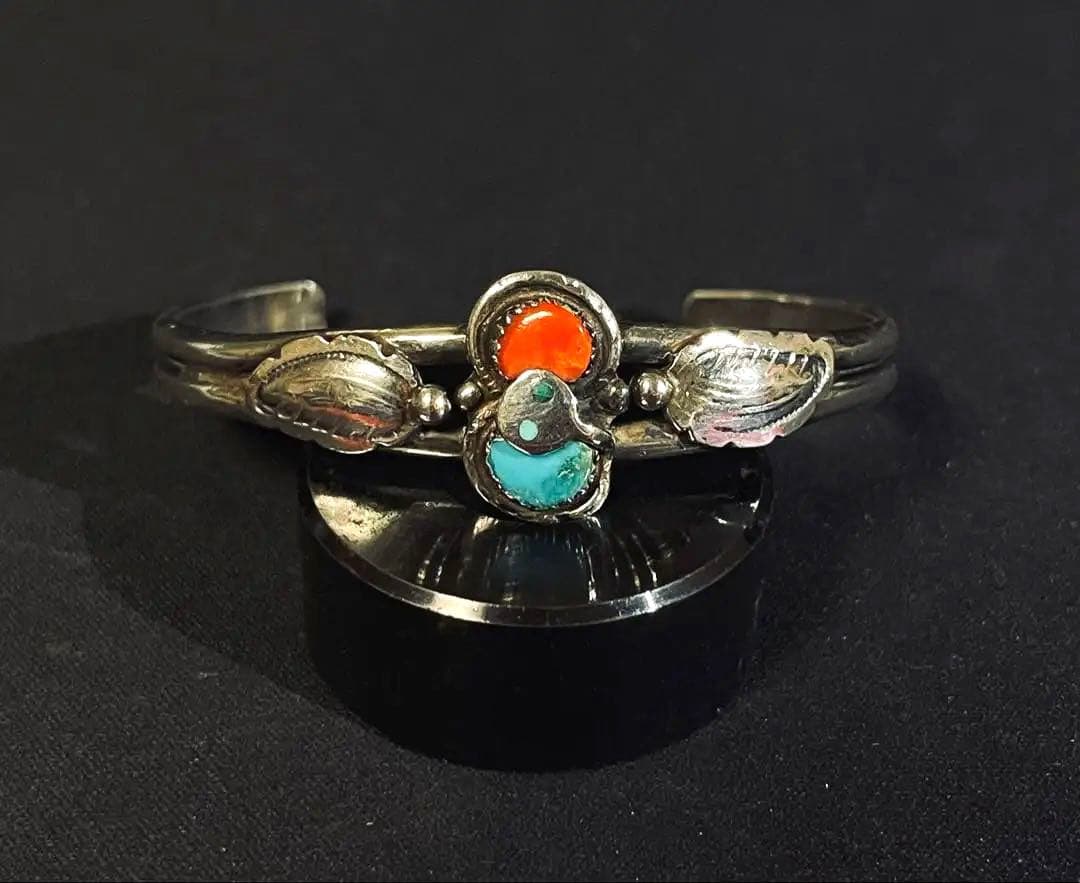 【ズニ族】故エフィー・カラバサ ターコイズ コーラル シルバー バングル