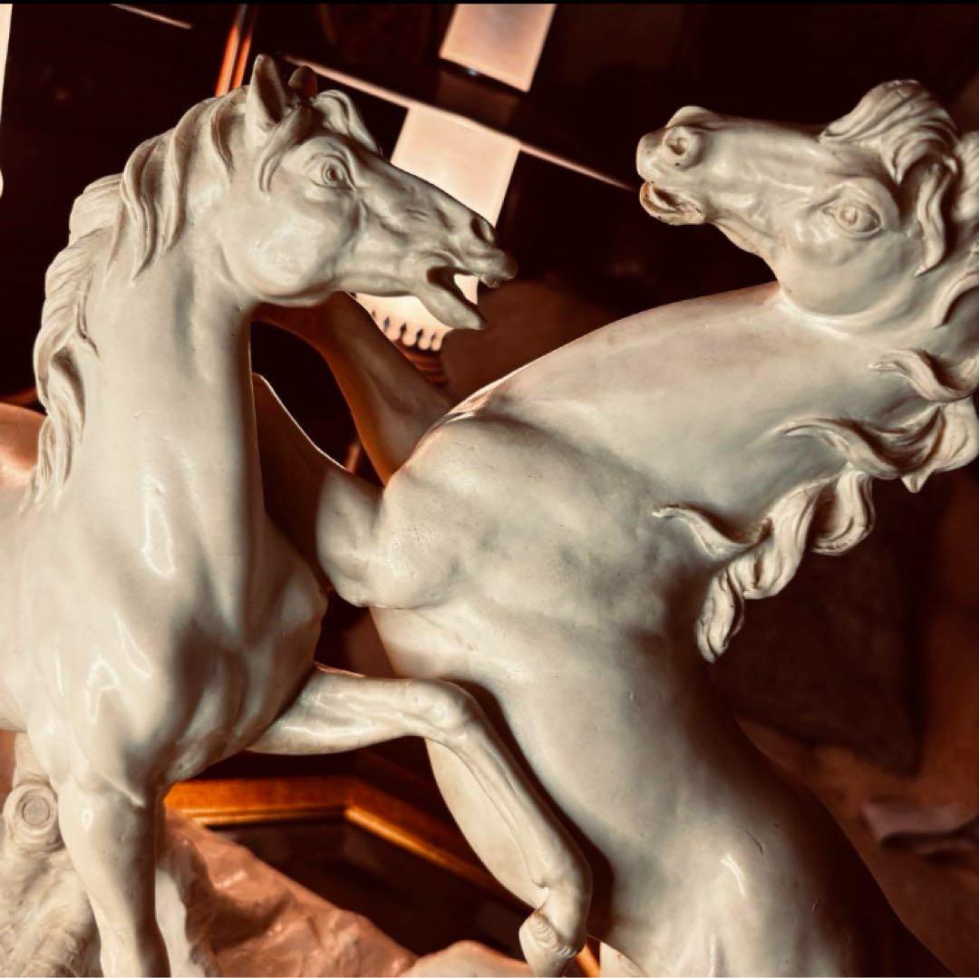 湯布院アンティーク イタリア ビンテージ サンティーニ 2頭馬 大置物 石膏調