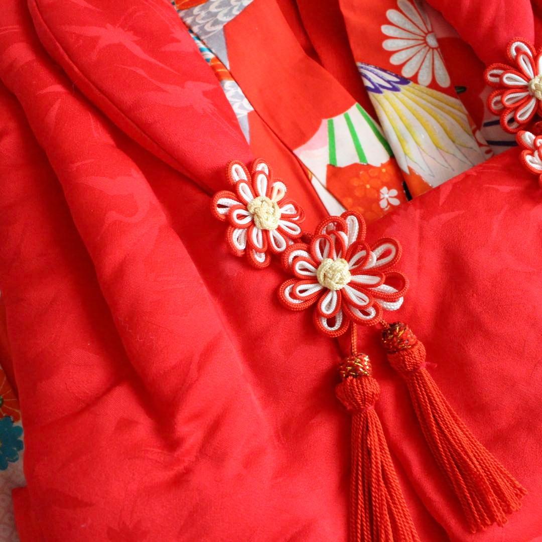 七五三 3歳 女の子 子供 アンティーク 鶴 着物 被布 セット