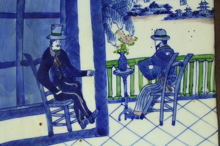 染付 明治 大正時代 大皿 文明開化 風景画 希少(K-YC476)